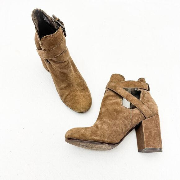 ASH Famous Suede Leather Cross Strap Heeled Ankle Boots Size 37 - Picture 8 of 8